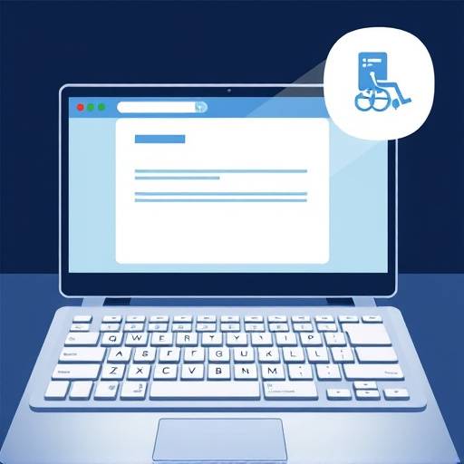 Illustratie die de verschillende aspecten van webtoegankelijkheid toont, zoals toetsenbordnavigatie, schermlezer-icoon en kleurcontrast.