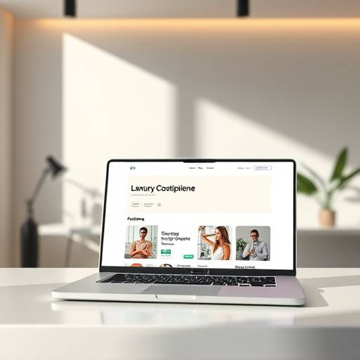 Laptop met de homepage van een moderne webshop voor luxe interieurdesign.